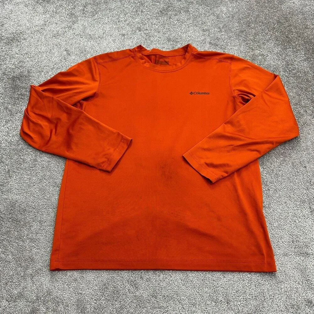 Columbia Omni Wick Shirt Men Medium Orange Long Sleeve Henley Neck Casual Active